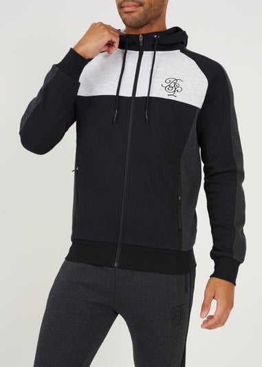 Brave Soul Charcoal Contrast Panel High Neck Full Zip Hoody and Jogger Set