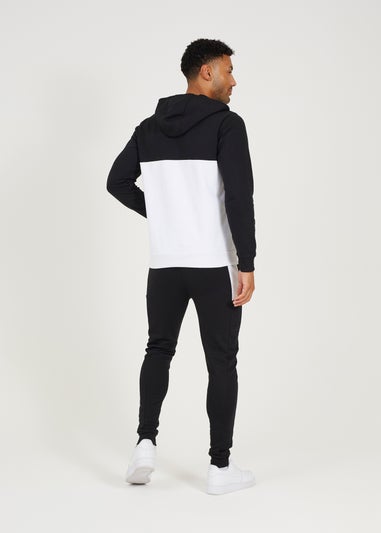 Brave Soul Black Contrast Panel Quarter Zip Hoody and Jogger Set