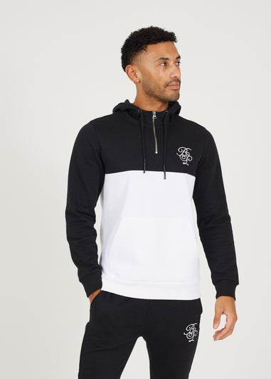 Brave Soul Black Contrast Panel Quarter Zip Hoody and Jogger Set