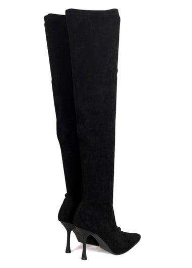 Linzi Rocky Black Suede Stretch Over The Knee Stiletto Boot