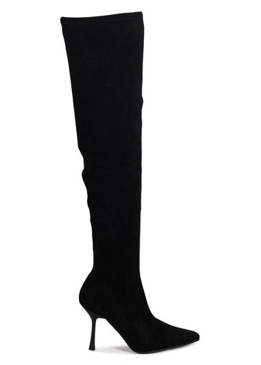 Linzi Rocky Black Suede Stretch Over The Knee Stiletto Boot