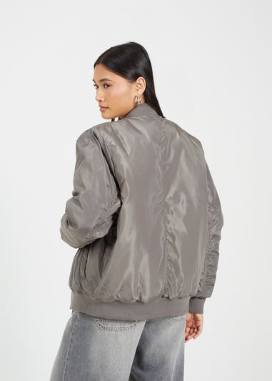 Brave Soul Charcoal Ruched Sleeve Oversized Bomber Jacket