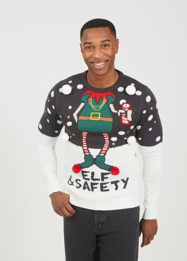 Brave Soul Charcoal Elf Slogan Novelty Christmas Jumper