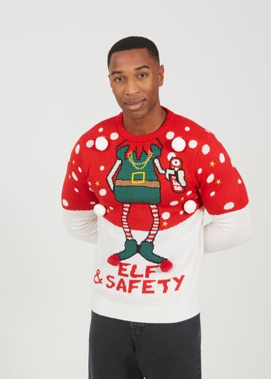 Brave Soul Red Elf Slogan Novelty Christmas Jumper