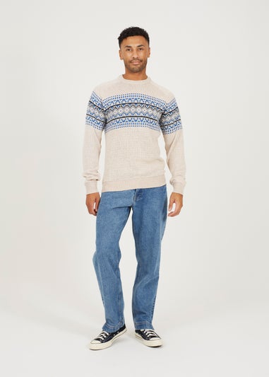 Brave Soul Sand Fairisle Crew Neck Knitted Jumper