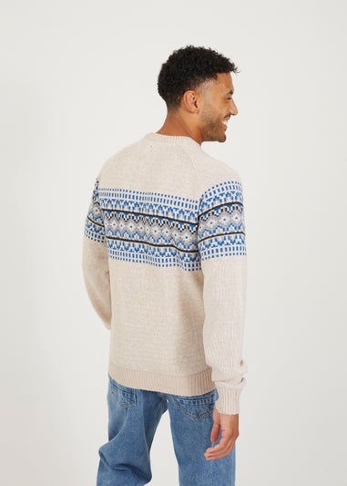 Brave Soul Sand Fairisle Crew Neck Knitted Jumper