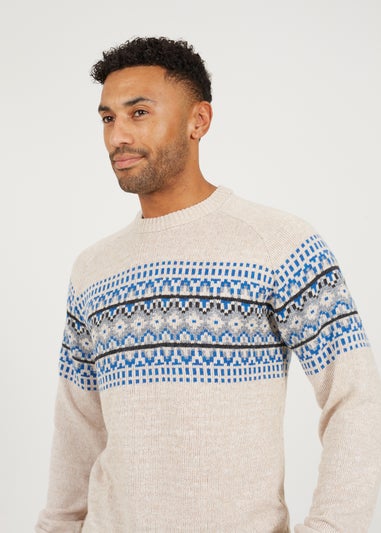 Brave Soul Sand Fairisle Crew Neck Knitted Jumper