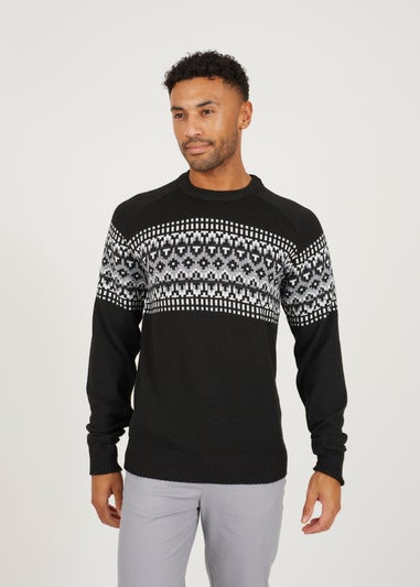 Brave Soul Black Fairisle Crew Neck Knitted Jumper