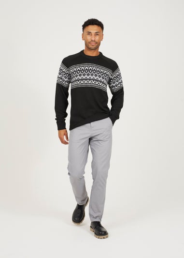 Brave Soul Black Fairisle Crew Neck Knitted Jumper