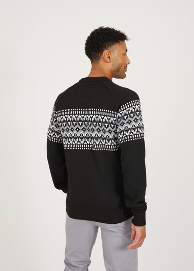 Brave Soul Black Fairisle Crew Neck Knitted Jumper