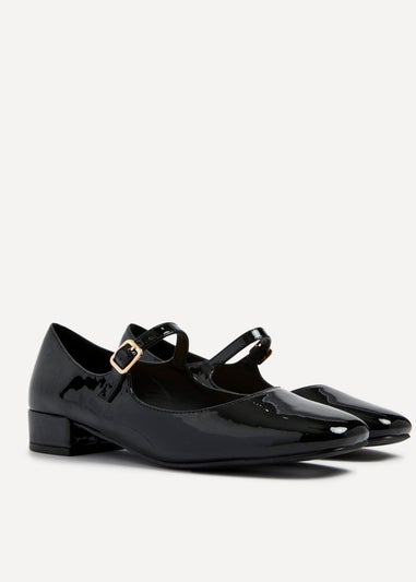 Linzi Carley Black Faux Patent Leather Low Block Court Shoe