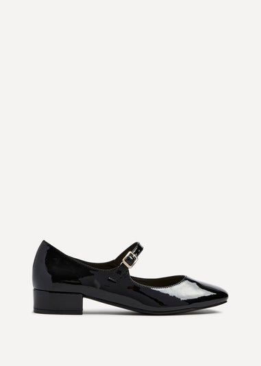 Linzi Carley Black Faux Patent Leather Low Block Court Shoe