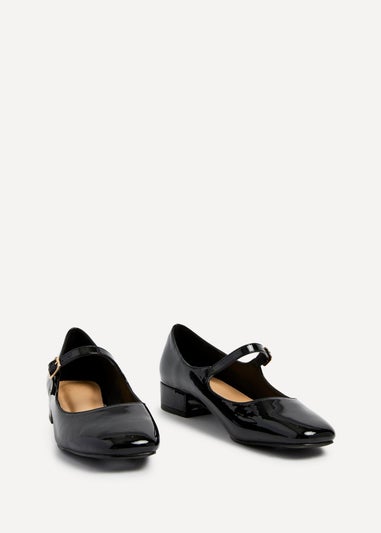 Linzi Carley Black Faux Patent Leather Low Block Court Shoe