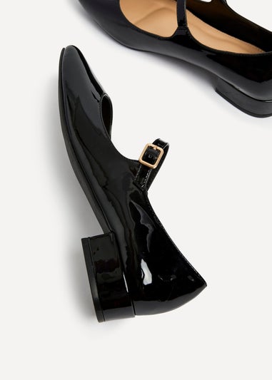 Linzi Carley Black Faux Patent Leather Low Block Court Shoe