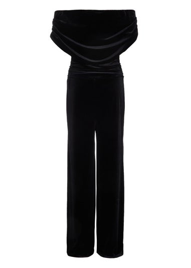 Quiz Black Bardot Velvet Jumpsuit