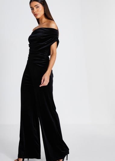 Quiz Black Bardot Velvet Jumpsuit