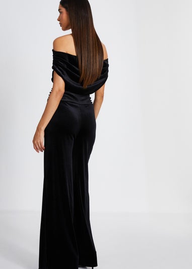 Quiz Black Bardot Velvet Jumpsuit