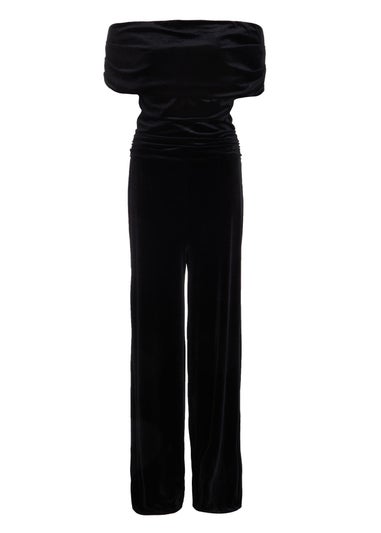 Quiz Black Bardot Velvet Jumpsuit