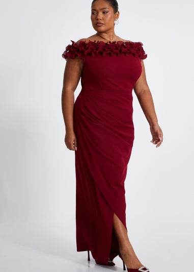 Quiz Red Curve Bardot Maxi Dress