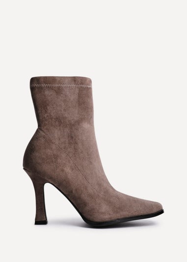 Linzi Noelle Mocha Suede Square Toe Heeled Sock Boot