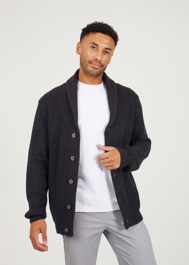 Brave Soul Navy Shawl Neck Chunky Knit Cardigan