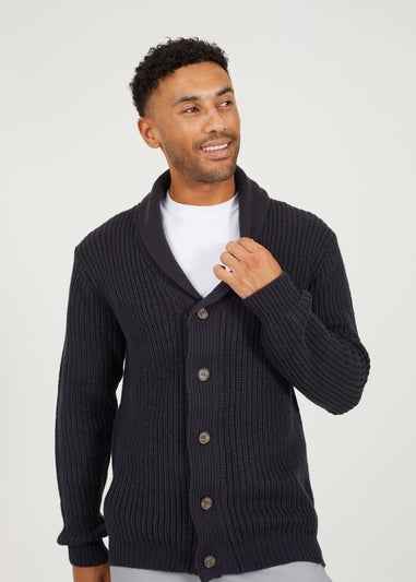 Brave Soul Navy Shawl Neck Chunky Knit Cardigan