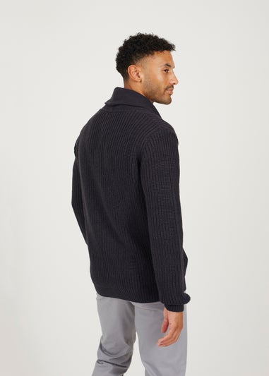 Brave Soul Navy Shawl Neck Chunky Knit Cardigan