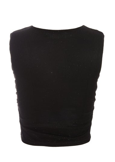 Quiz Black Glitter Mesh Crop Top