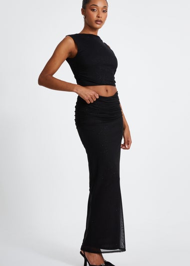 Quiz Black Glitter Mesh Crop Top