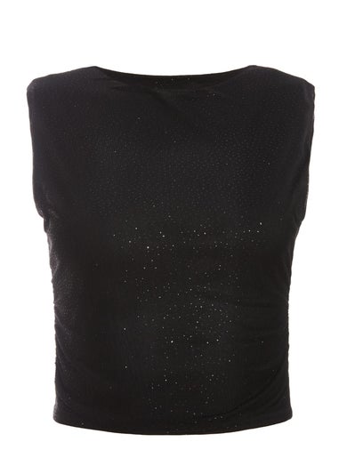 Quiz Black Glitter Mesh Crop Top