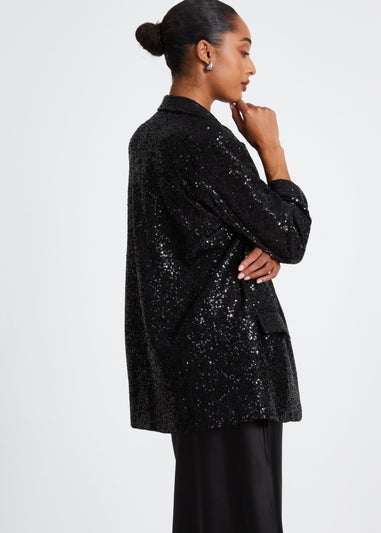 Quiz Black Sequin Ruched Blazer