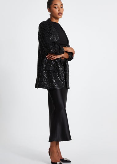 Quiz Black Sequin Ruched Blazer