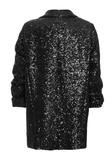 Quiz Black Sequin Ruched Blazer