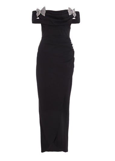 Quiz Black Bow Bardot Maxi Dress