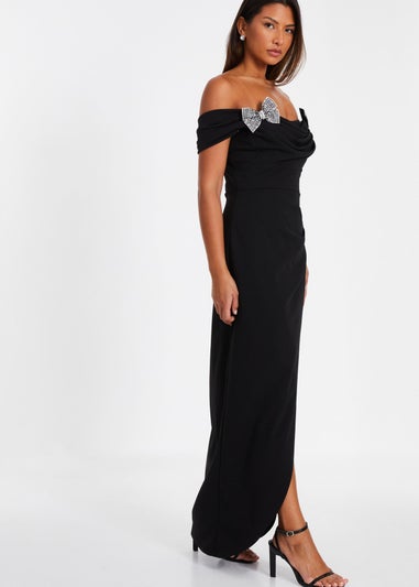 Quiz Black Bow Bardot Maxi Dress