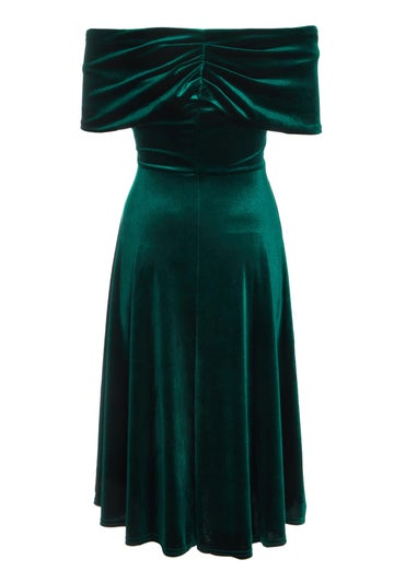 Quiz Green Velvet Bardot Midi Dress