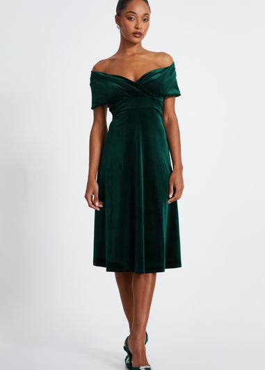 Quiz Green Velvet Bardot Midi Dress