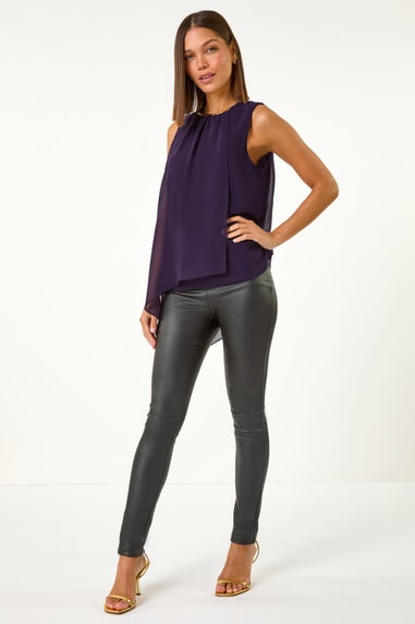 Roman Purple Neck Trim Asymmetric Woven Top