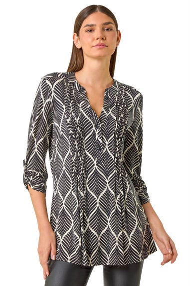 Roman Ivory Abstract Geometric Print Blouse