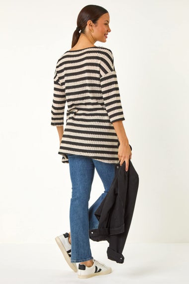 Roman Black Crochet Knit Stripe Tunic Top