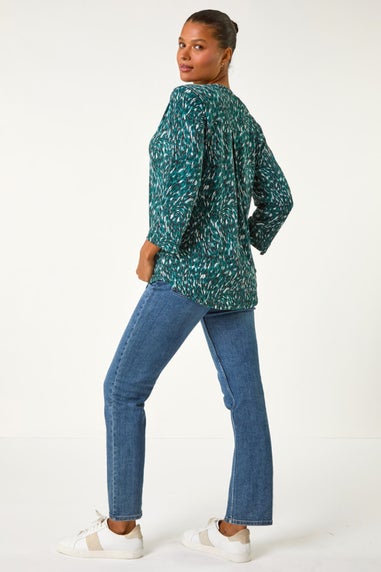 Roman Teal Abstract Linear Print Shirt