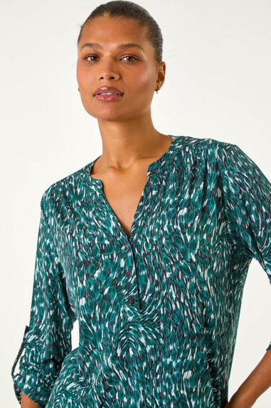 Roman Teal Abstract Linear Print Shirt