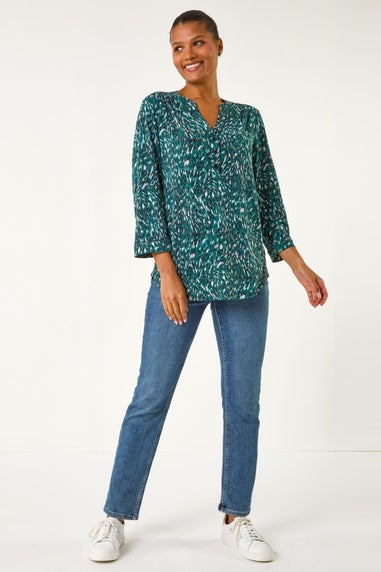 Roman Teal Abstract Linear Print Shirt