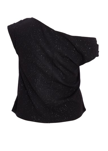 Quiz Black Curve Sparkle Top