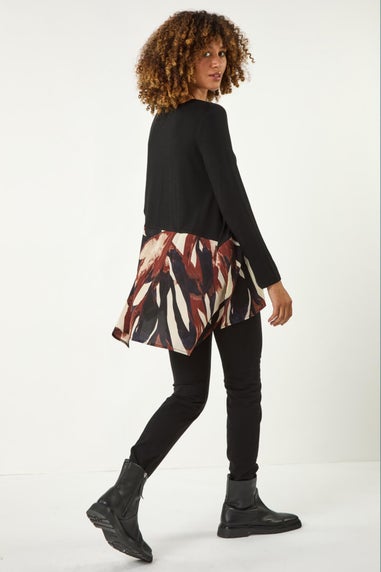 Roman Black 2 in 1 Abstract Print Chiffon Hem Top