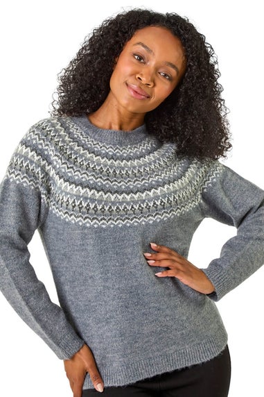 Roman Grey Petite Metallic Fairisle Jumper