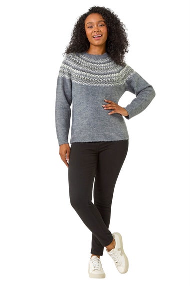Roman Grey Petite Metallic Fairisle Jumper