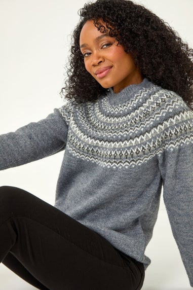 Roman Grey Petite Metallic Fairisle Jumper