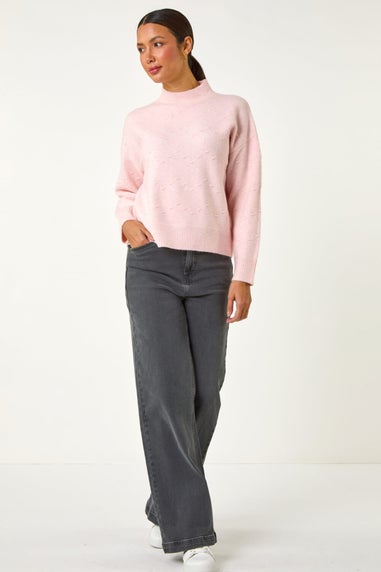 Roman Pale Pink Bobble Stitch Knit Jumper