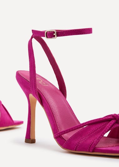 Linzi Nola Fuchsia Faux Suede Square Toe Heeled Sandal